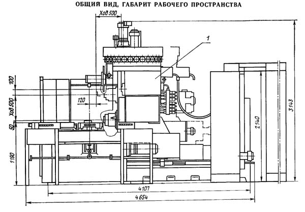 Габарит робочого простору многоцелевого верстата з ЧПУ і АСИ ИР-800